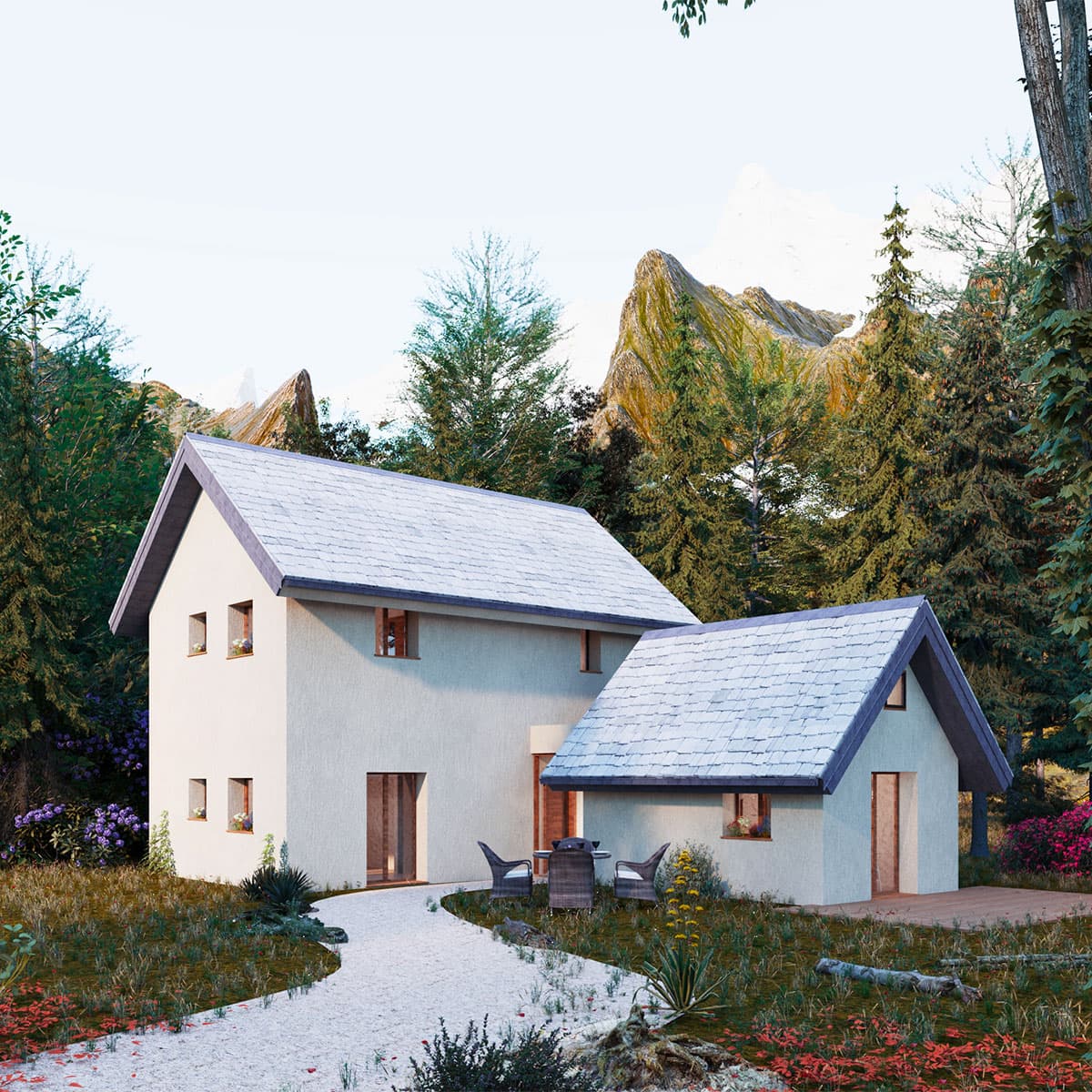 Casa RevoSteel modello Alpina con tetto spiovente